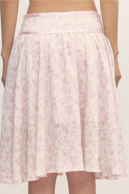 Falda midi de línea A rosa con estampado floral