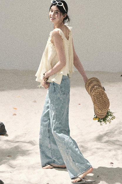 French Ruffled V-Neck Blouse