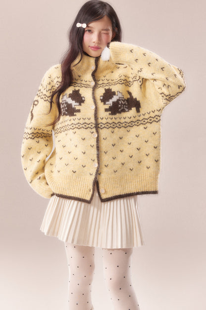 High Collar Dog Knit Cardigan