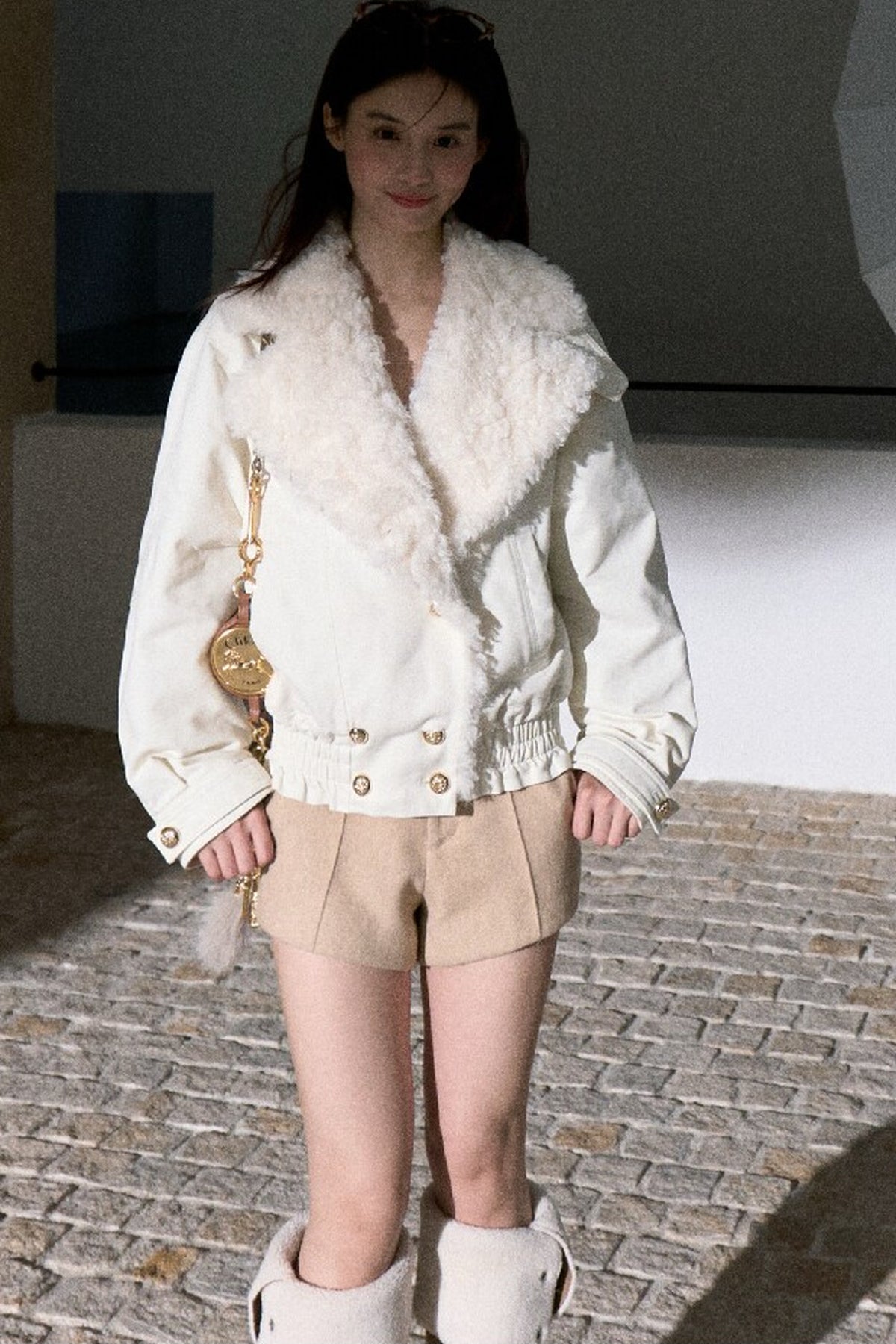 Napoleon Style Curly Fur Lapel Padded Jacket