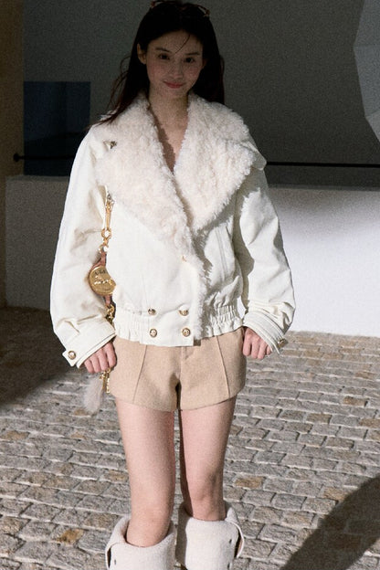Napoleon Style Curly Fur Lapel Padded Jacket