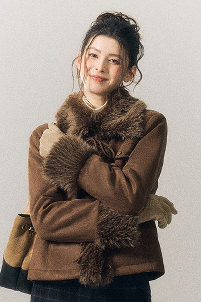 Suede Fur Collar Lace-Up Jacket
