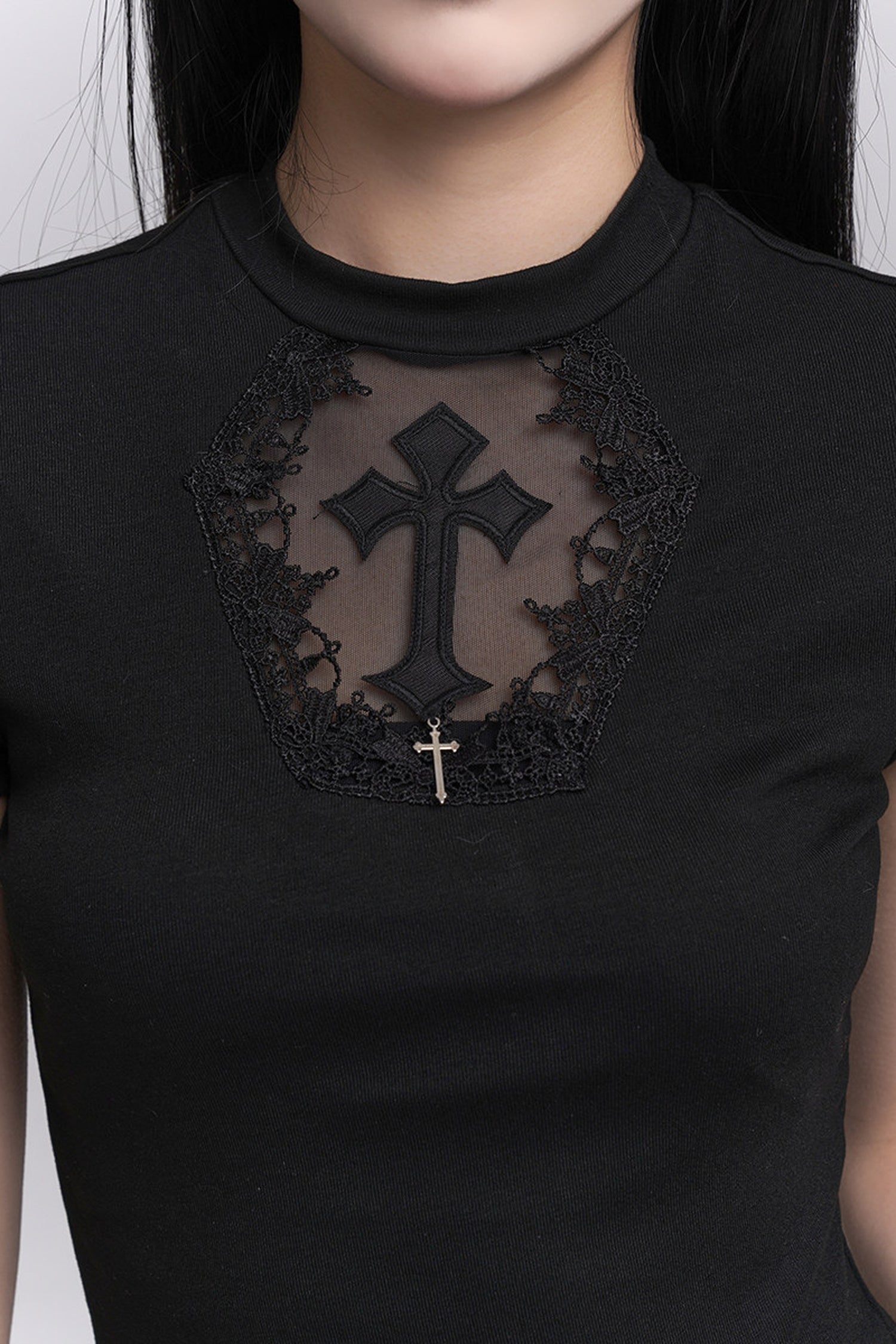 Black Cross Lace Short Sleeve T-Shirt – UrbanSheek
