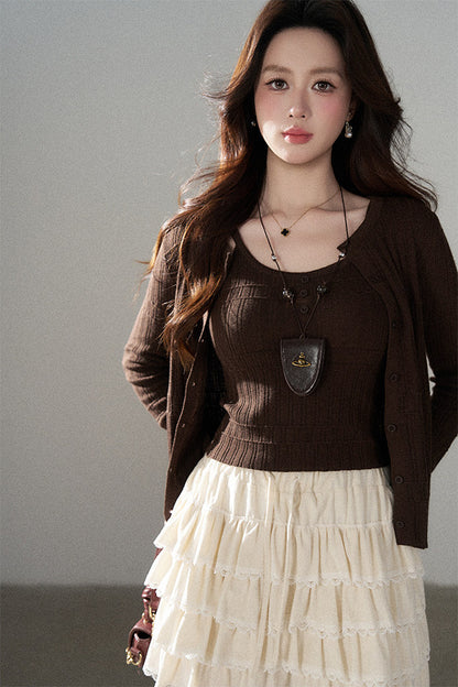 Sophisticated Knitted Cardigan Two-Piece Set