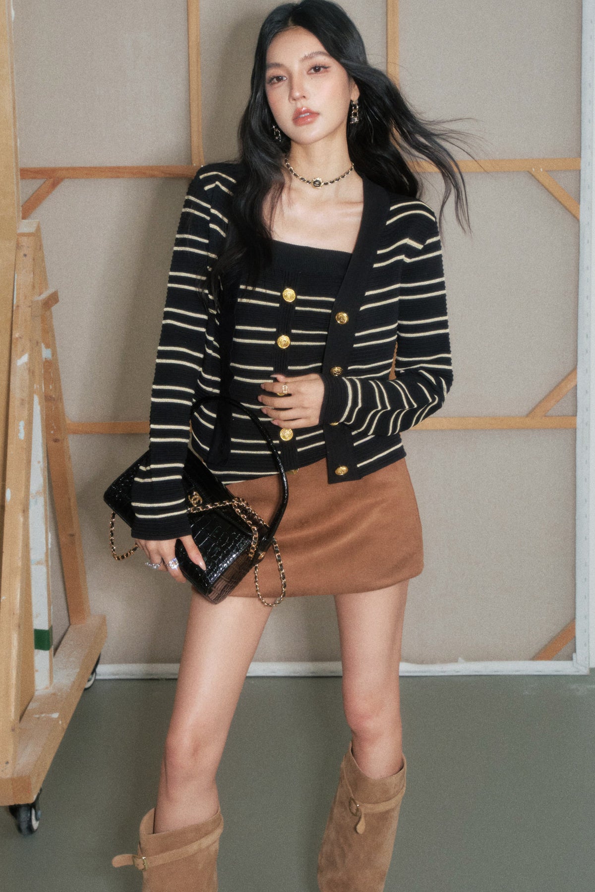 Faux Suede Belt Skirt Set-Up
