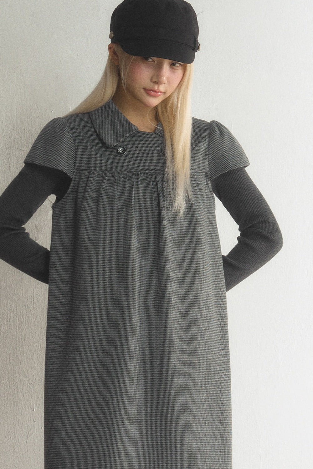 Houndstooth Doll Collar Woolen Dress