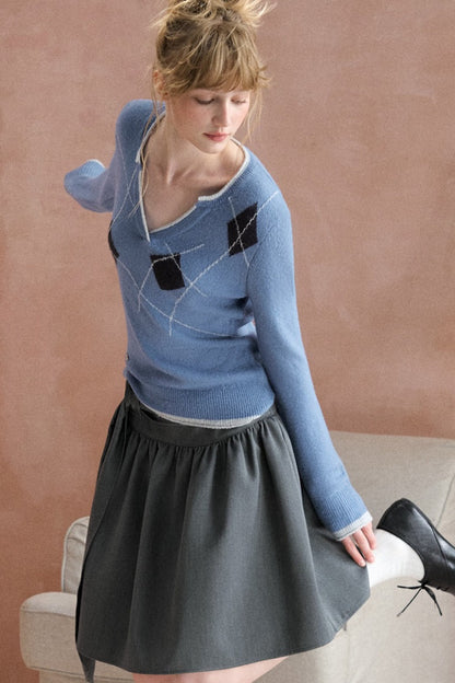 Tie-Waist Pleated A-Line Skirt