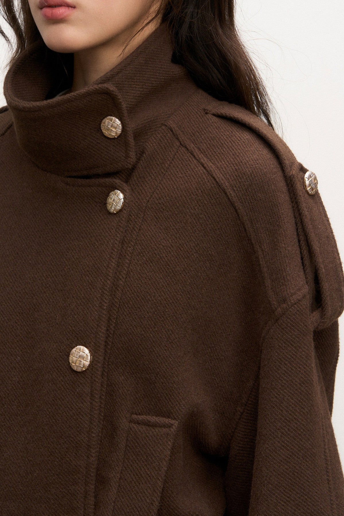 Stand-Collar Lace-Up Coat and Skirt Set-Up