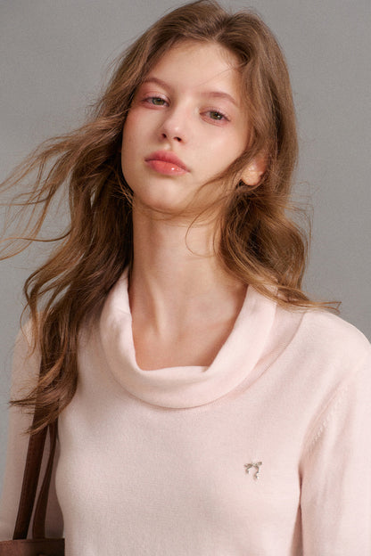 Asymmetric Diagonal Button Cowl Knit Top