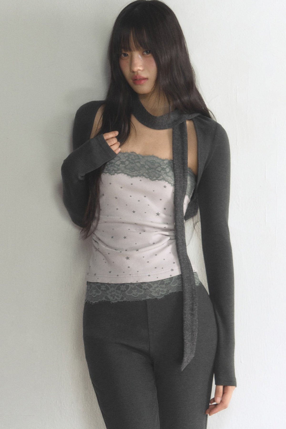 Lace Tube Top With Vest and Pants Set-Up