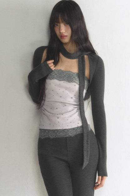 Lace Tube Top With Vest and Pants Set-Up