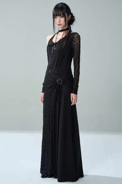 Black Off-The-Shoulder Halter Long Dress