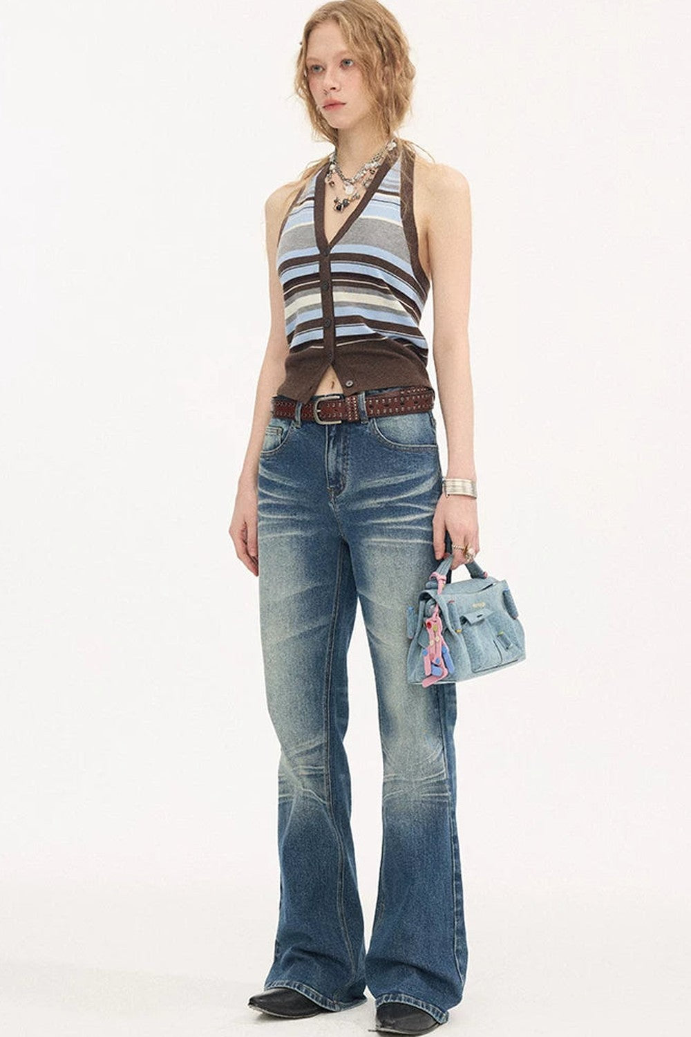 Gilet halter lavorato a maglia a righe