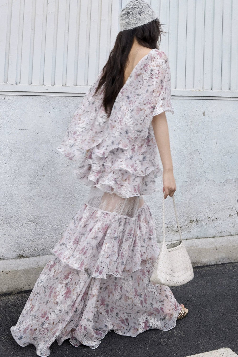 Romantic two-piece floral 3D ruffled skirt set