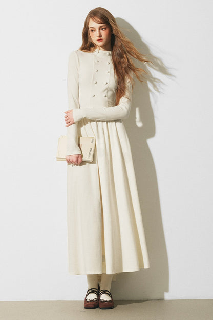 Knitted Sweater Cape and Double-Breasted Dress Set-Up