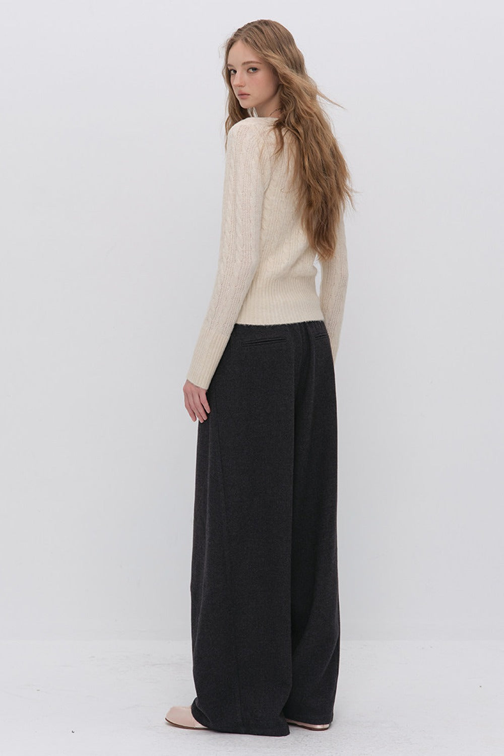 Wool Jacquard Wide-Leg Trousers