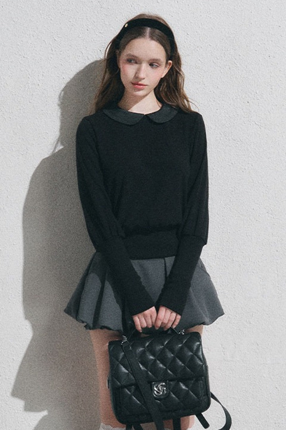 Doll Collar Long-Sleeve Knit Top