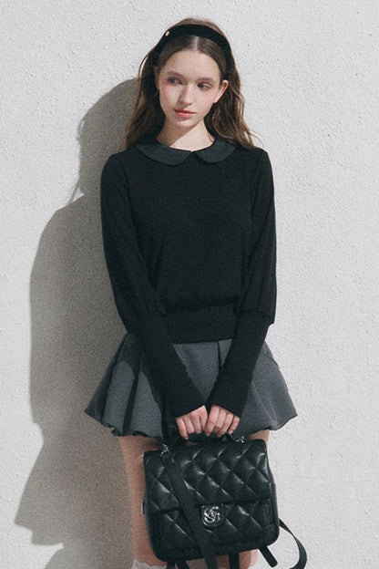 Doll Collar Long-Sleeve Knit Top