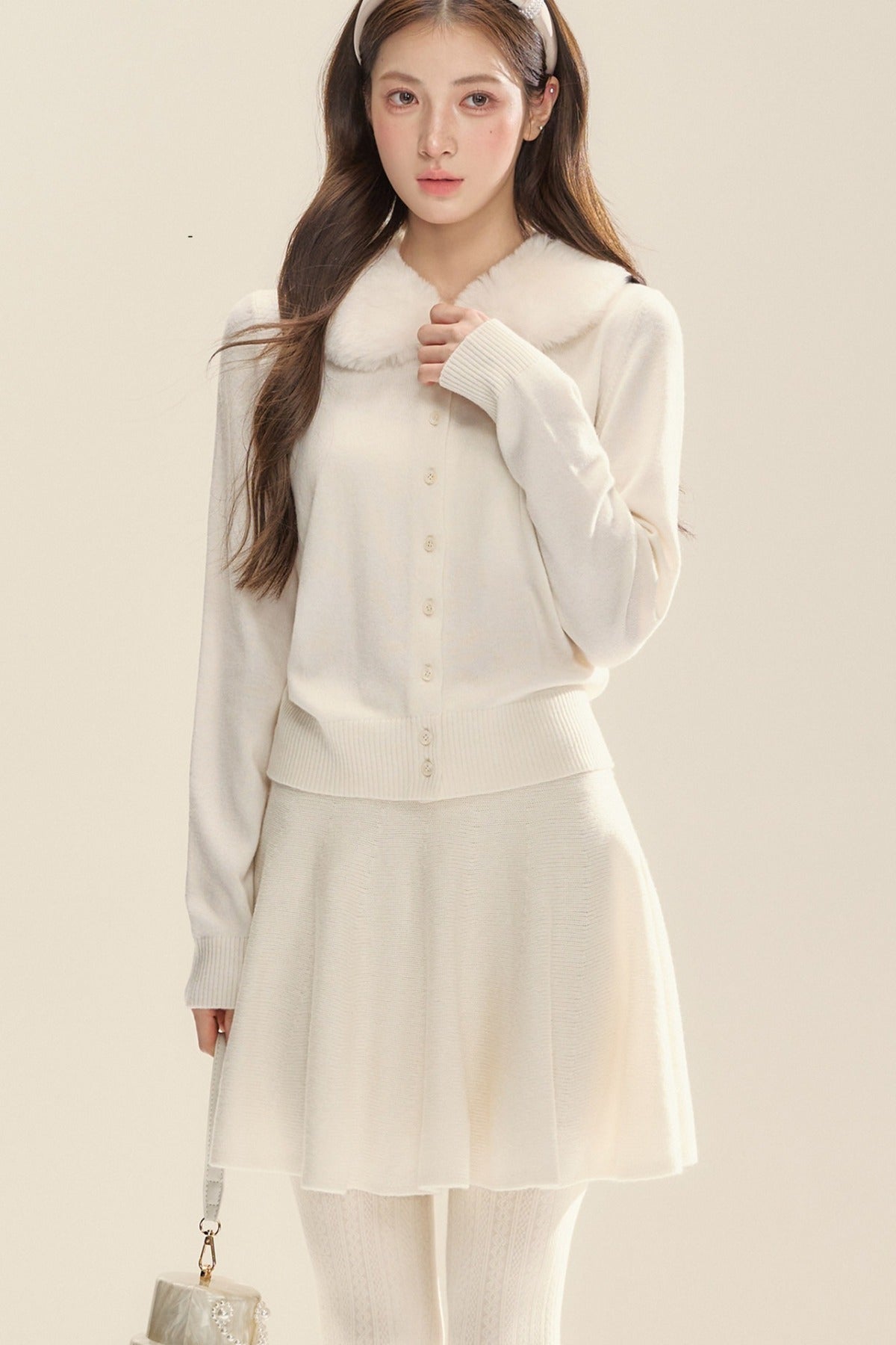 Milk White Cardigan and Skirt Set-Up