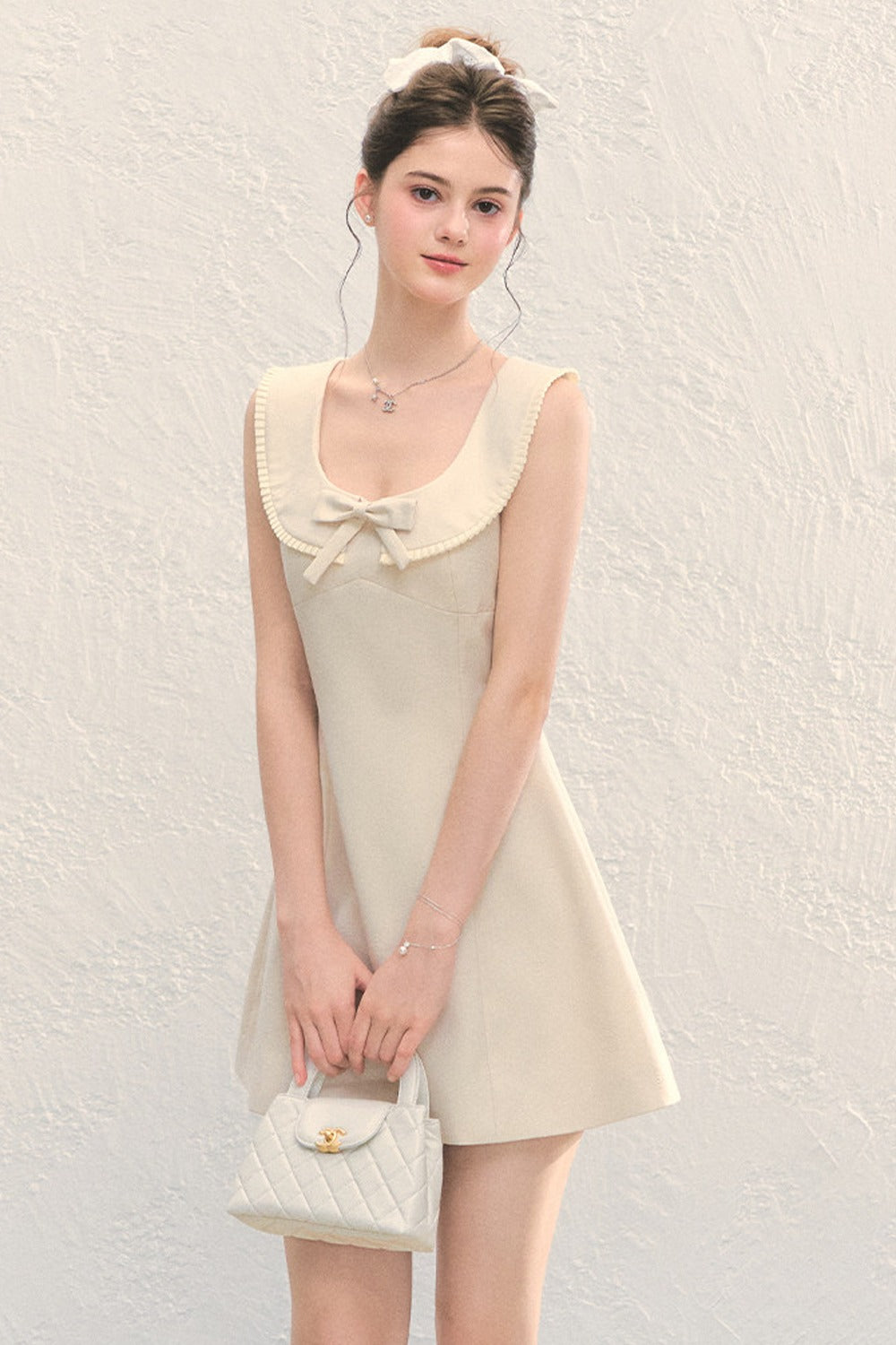 U-Neck Bow Collar Sleeveless Dress