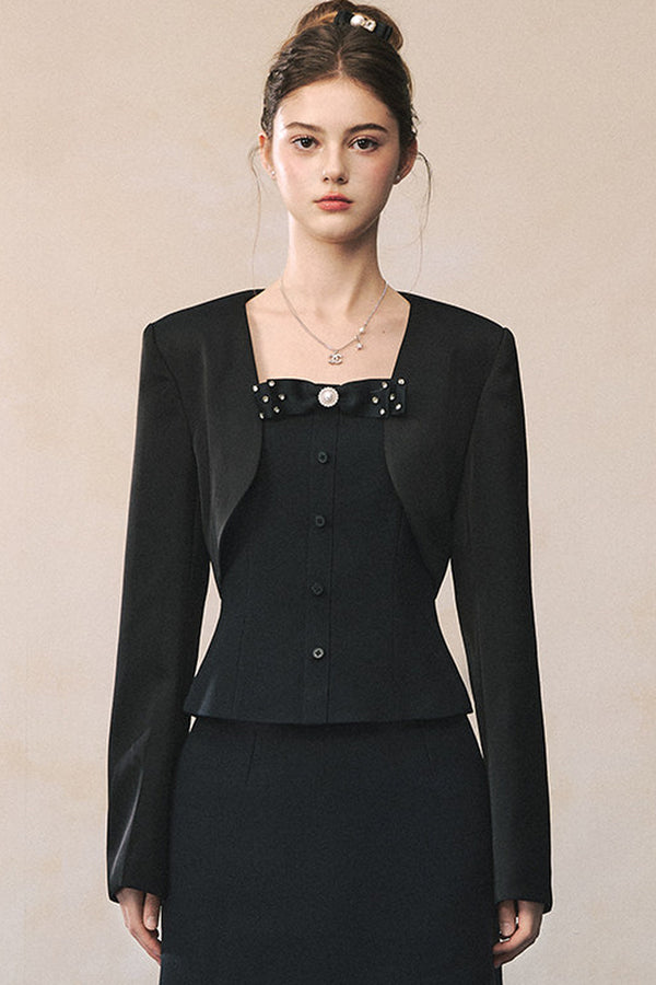 Elegant Black Suit with Waistcoat Blazer Set-Up