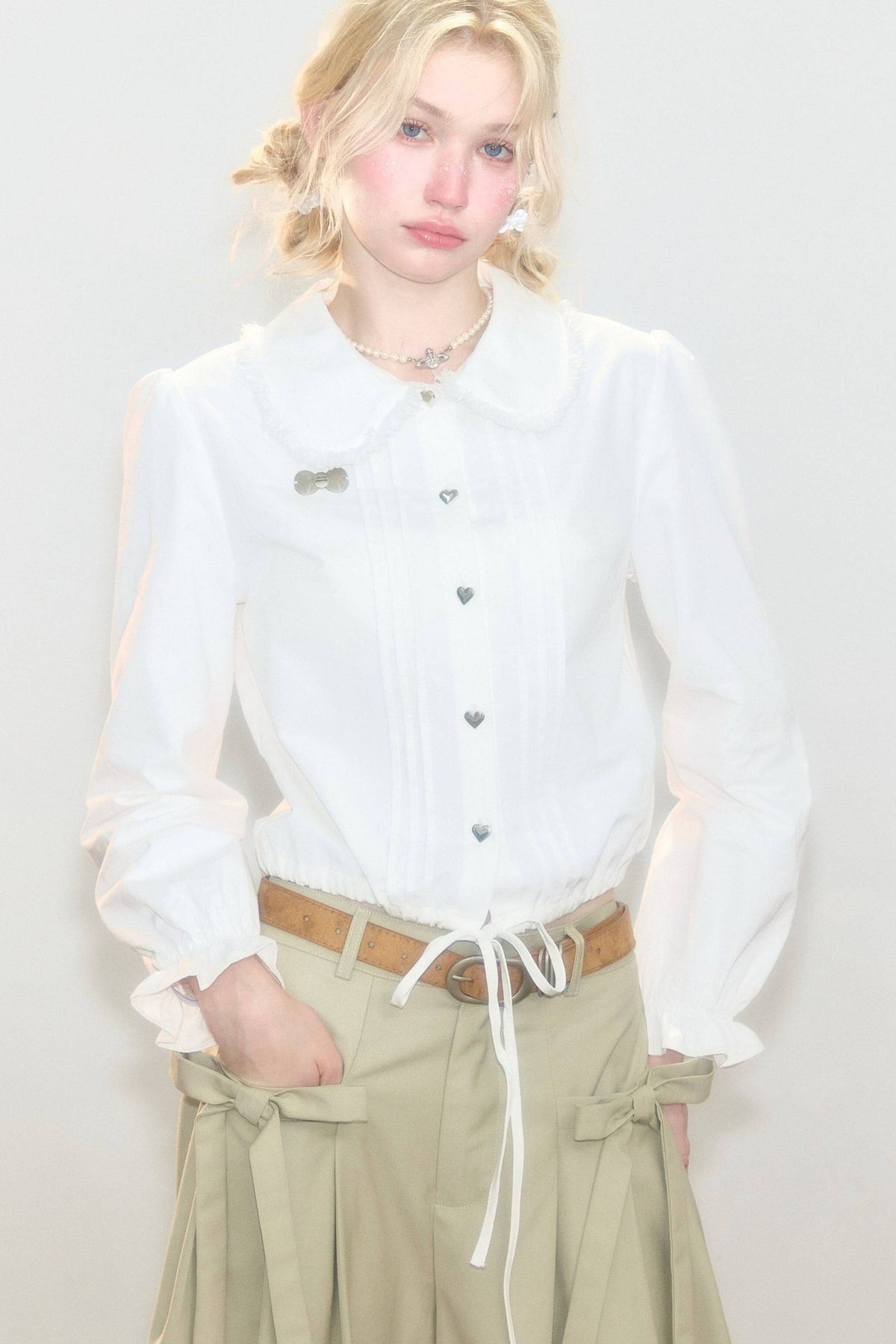 Tassel Doll Collar Short Shirt