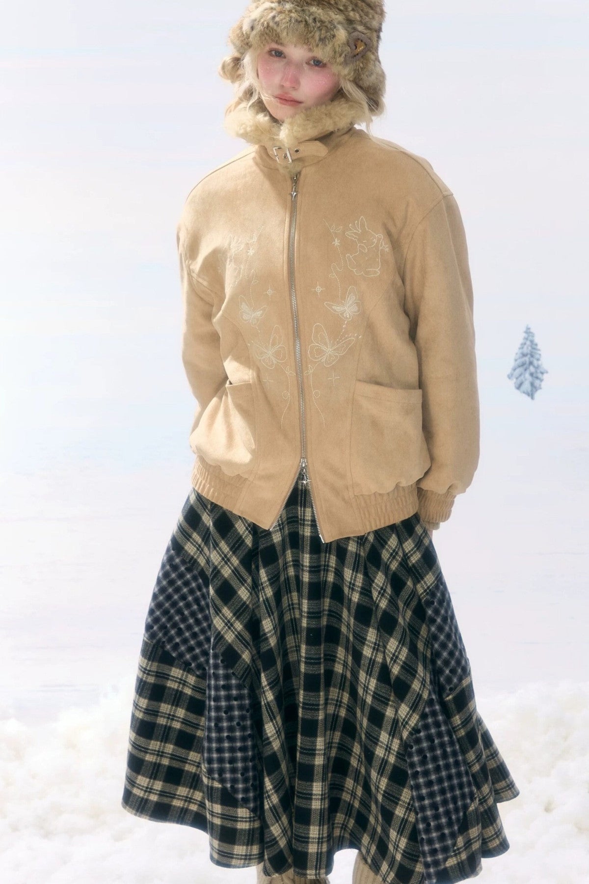 퍼 칼라 토끼 프린트 재킷