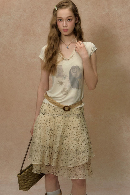 Retro Floral Asymmetrical Skirt