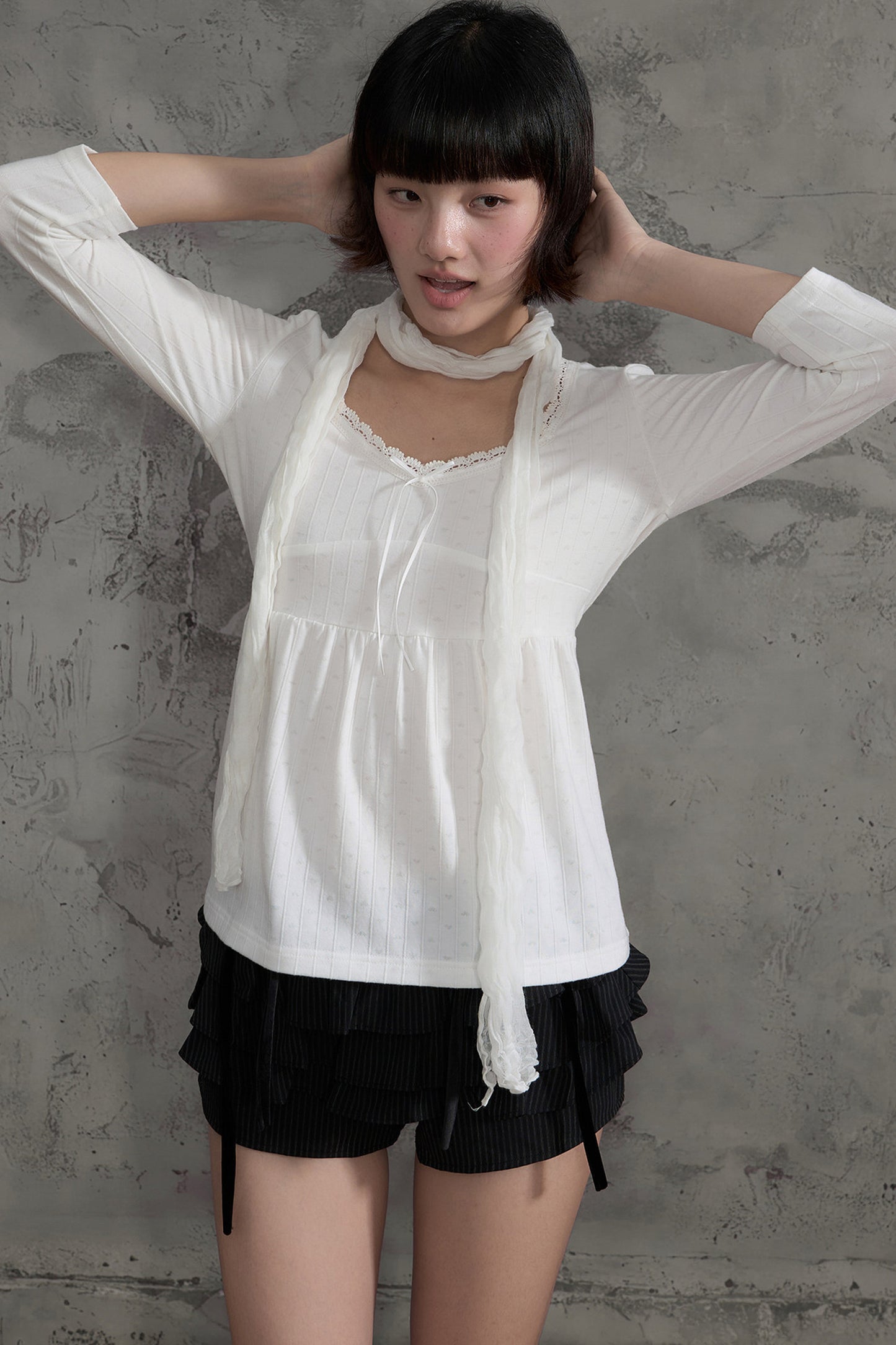 White Lace V-Neck T-Shirt