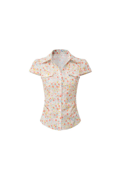 Retro Floral Collar Top and Skirt Set