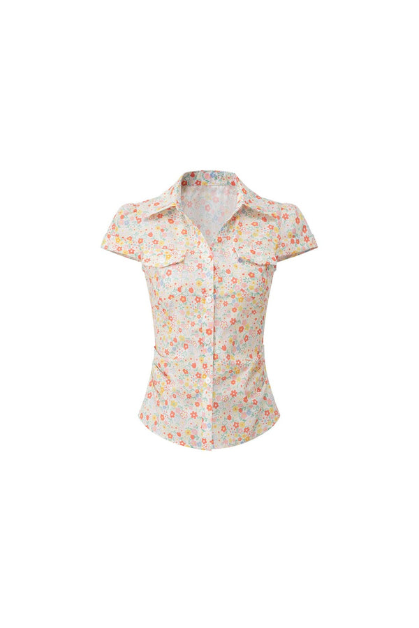 Retro Floral Collar Top and Skirt Set