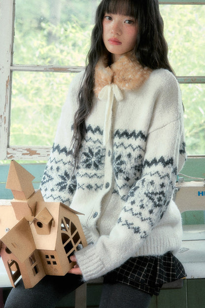 Veste cardigan en tricot jacquard Fair Isle à flocons de neige