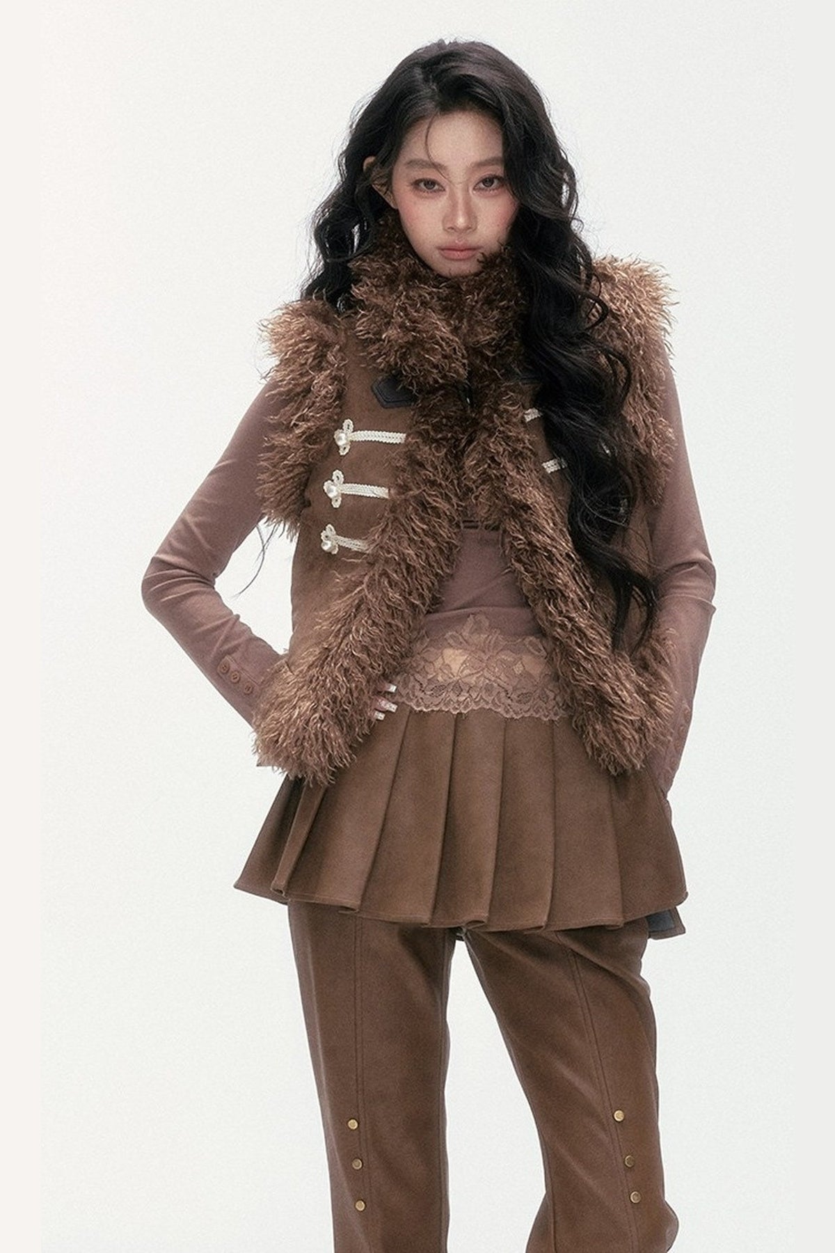 Pearl Wool Suede Vest and Pants Set-Up