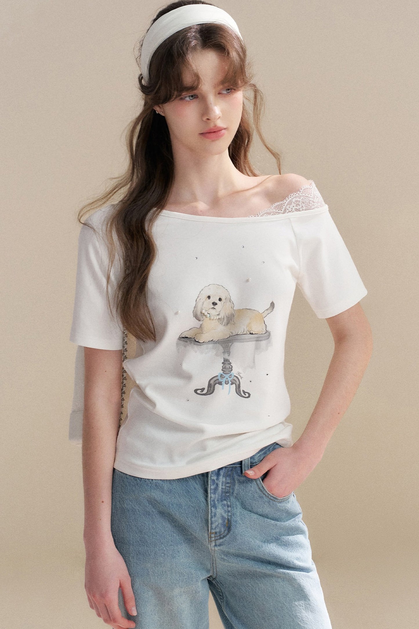 Hand-Painted Puppy Denim Pants