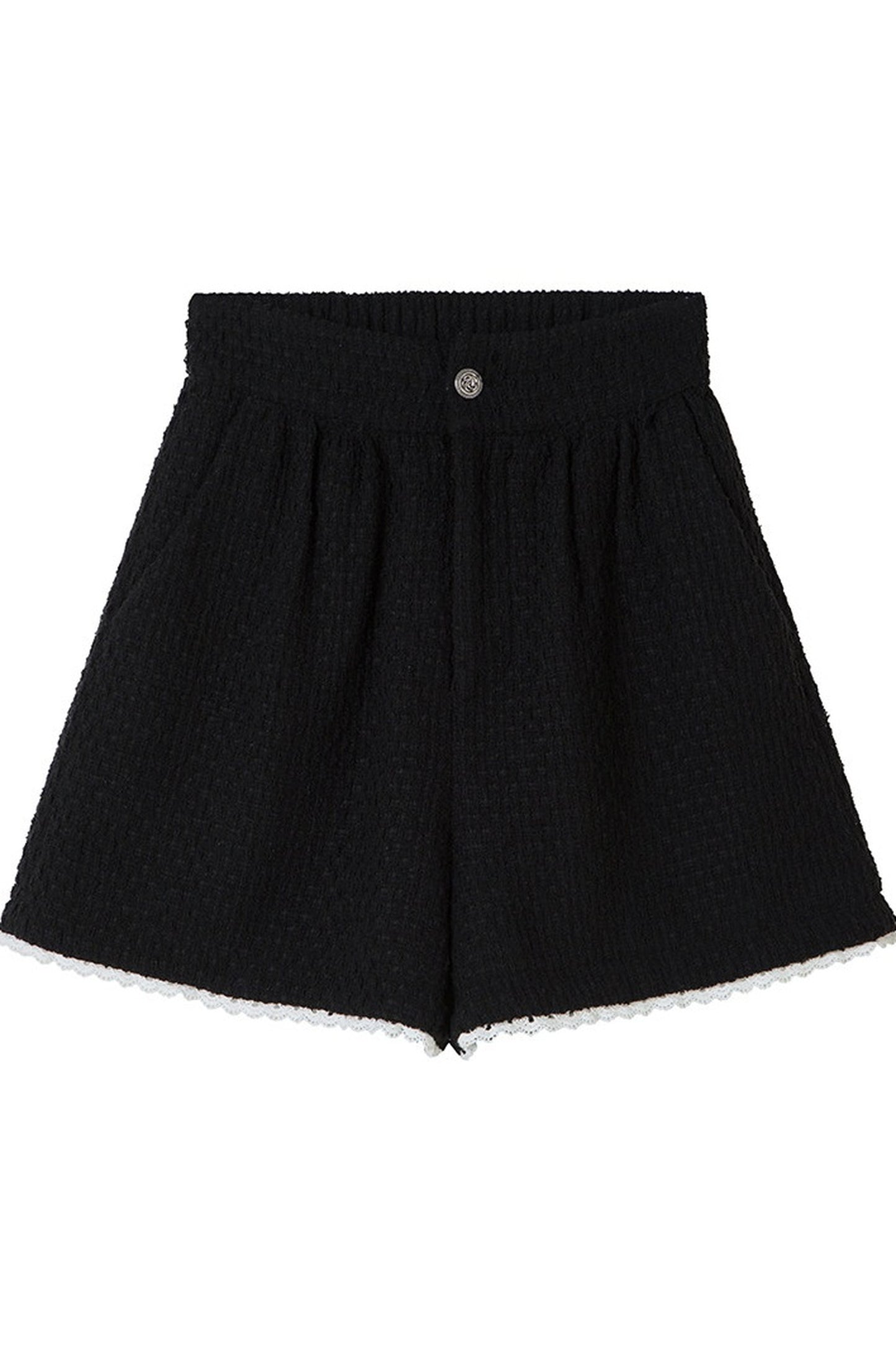High-Waisted Lace Trim Tweed Shorts