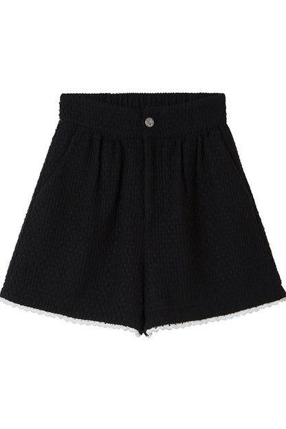 High-Waisted Lace Trim Tweed Shorts