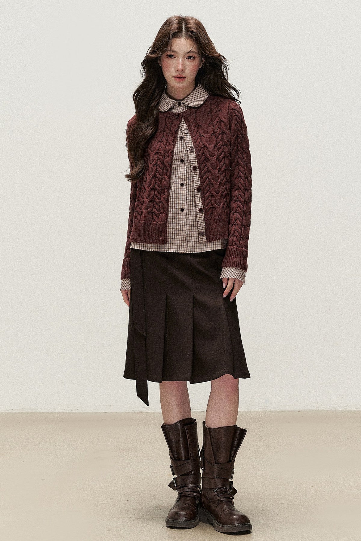 Plaid Layered-Look Knit Top