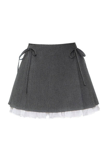 Gray Knit Vest Blouse and Skirt Set-Up