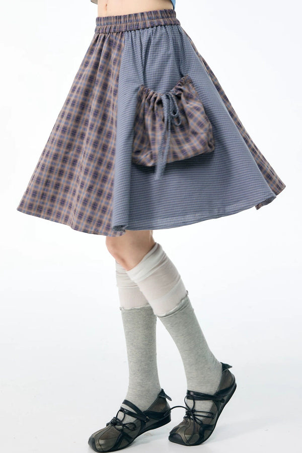 Retro Plaid Mid-Length Skirt