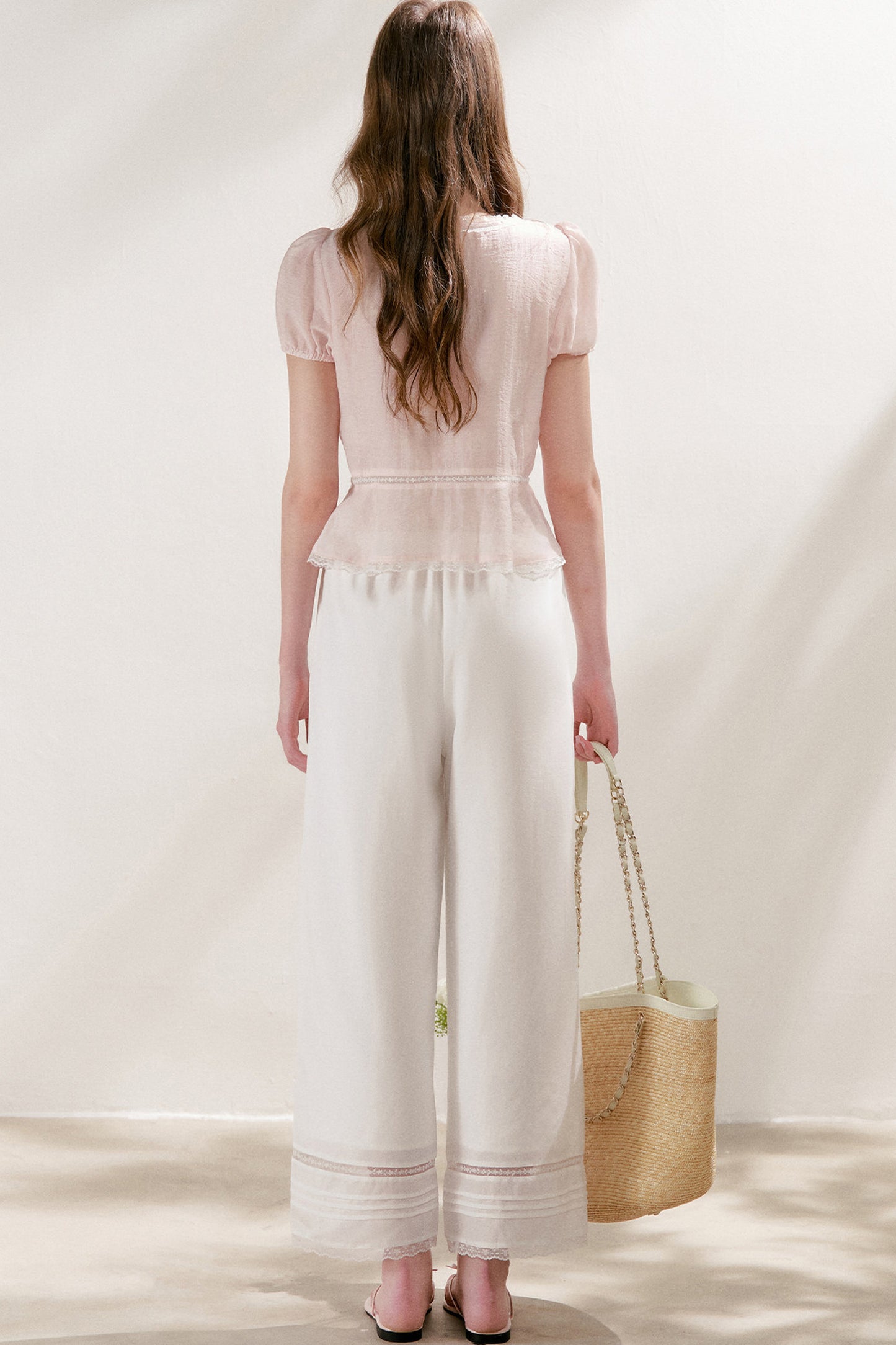 Tencel Linen Straight Leg Cropped Hollow Lace Pants