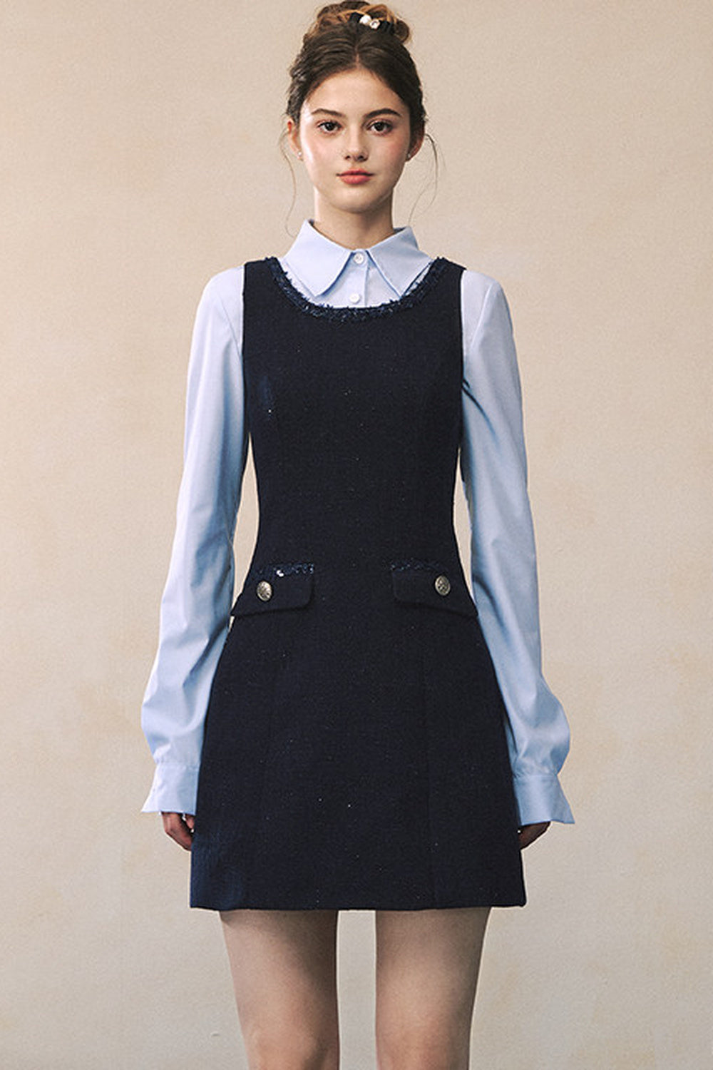 Blue Long-Sleeve Shirt Navy Dress Set-Up