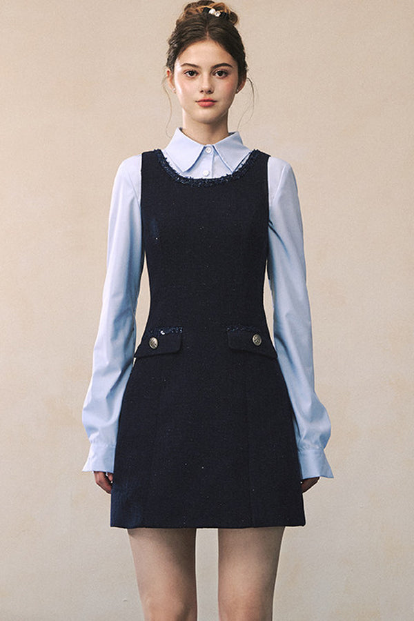 Blue Long-Sleeve Shirt Navy Dress Set-Up