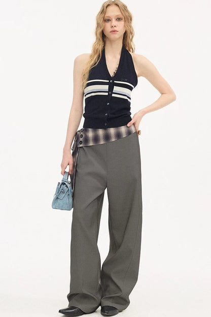 Pantalon à carreaux avec ceinture à nouer
