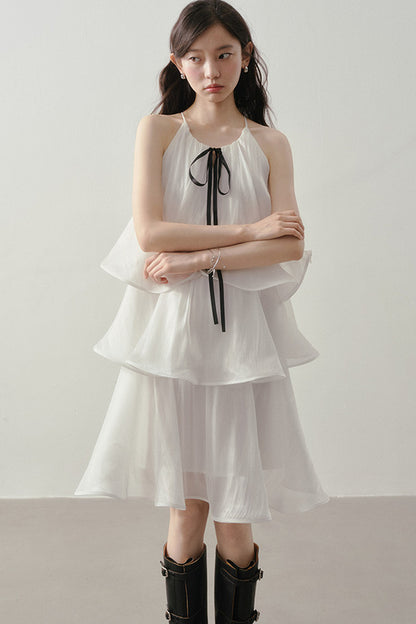 White Layered Halter Dress
