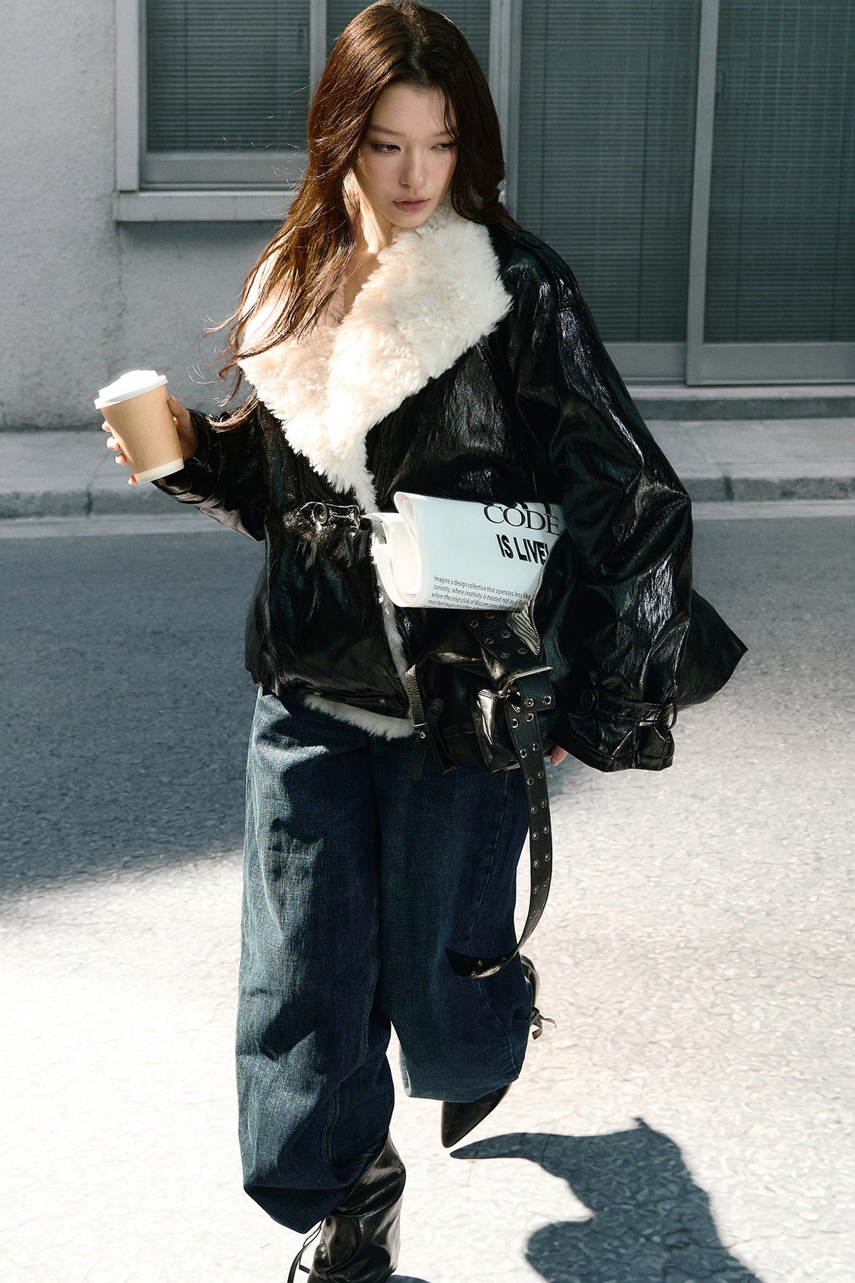 Fluffy Fur Collar Oil Wax Leather Parka