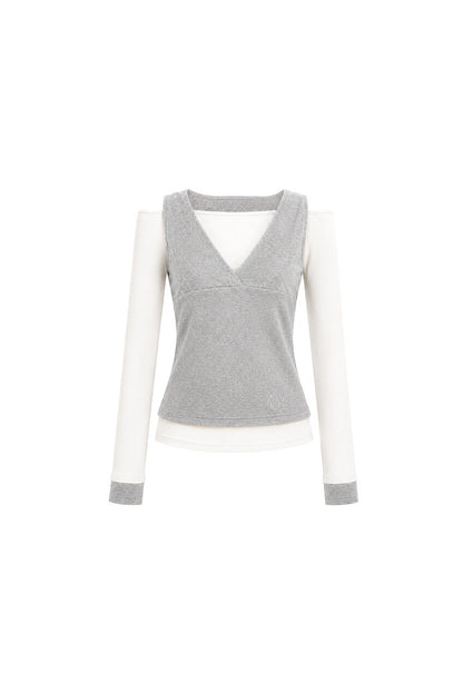 One-Shoulder V-Neck Long-Sleeve T-Shirt and Pants Set-Up
