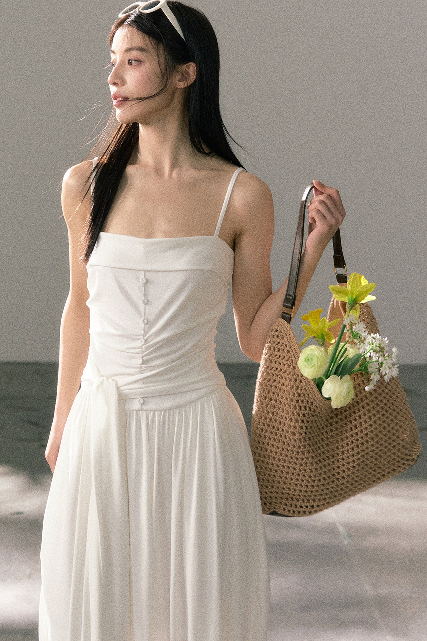 Plissiertes Trägerkleid aus Lyocell