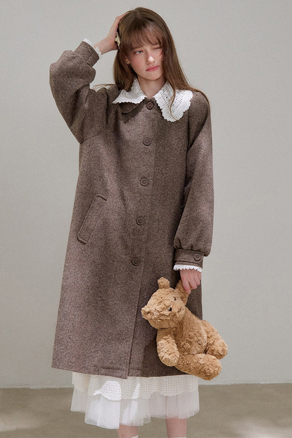 Brown Doll Collar Wool Coat