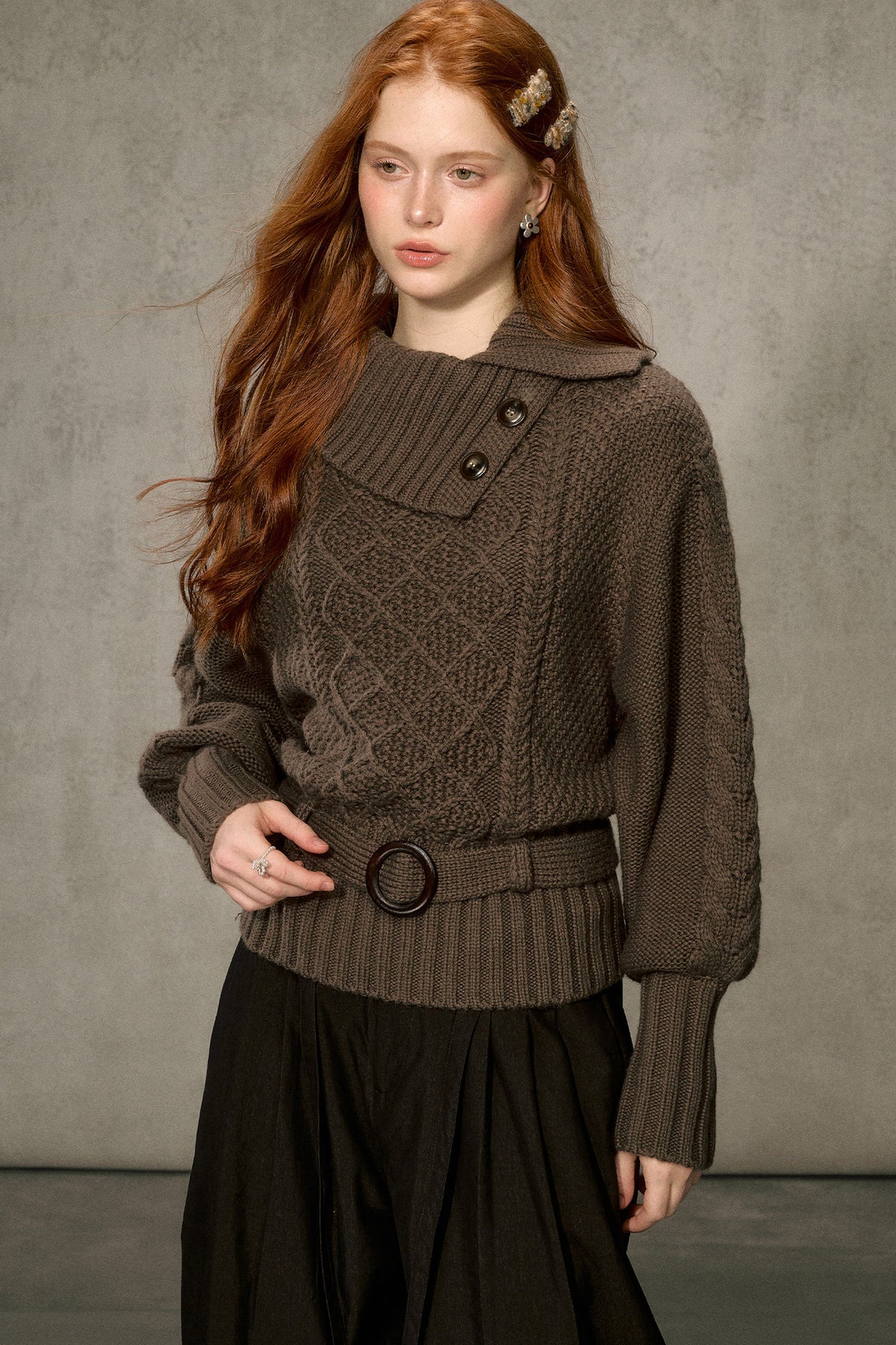 Diamond Pattern Cable Knit Top