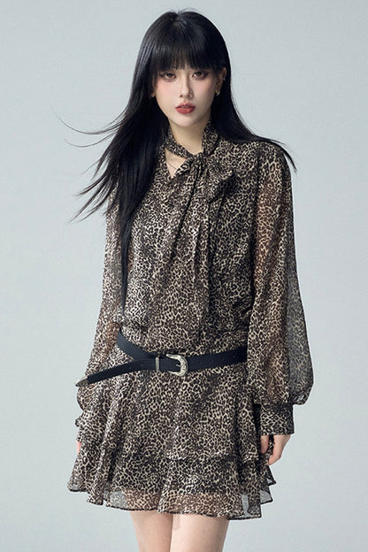 Long Sleeve Leopard Print Dress